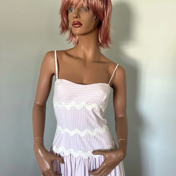 NWOT Classic Seersucker Midi Dress with Spaghetti Straps and Ric Rack Trim. - Picture 8 of 11